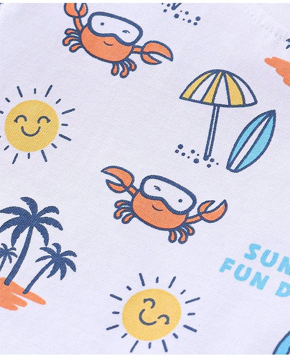 Babyhug Cotton Half Sleeves T-Shirt Stripes & Beach Print Pack of 3- Blue & White