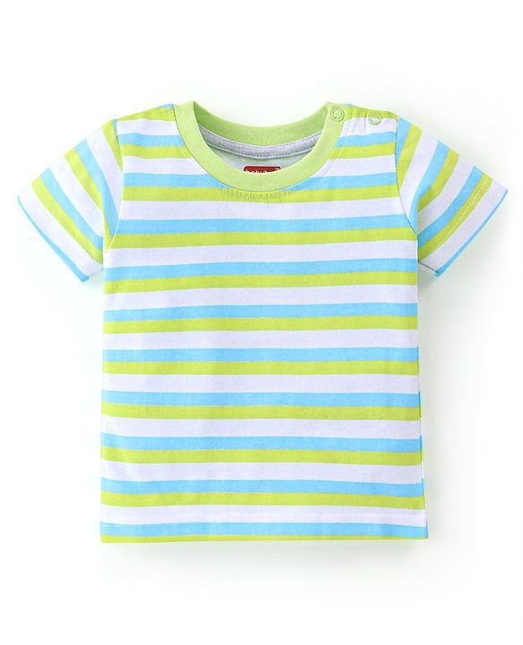 Babyhug Cotton Half Sleeves T-Shirt Stripes & Football Print Pack of 5- Green Grey & Blue