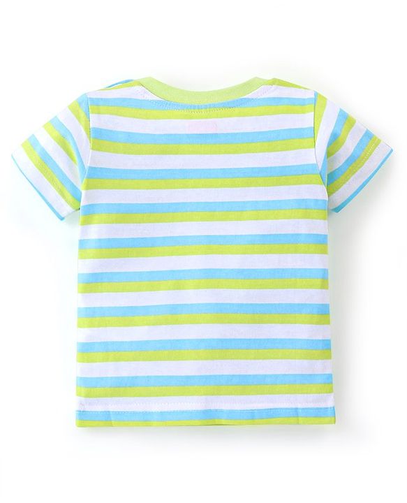 Babyhug Cotton Half Sleeves T-Shirt Stripes & Football Print Pack of 5- Green Grey & Blue