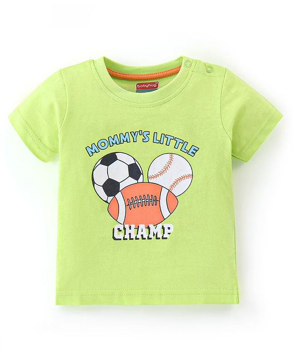 Babyhug Cotton Half Sleeves T-Shirt Stripes & Football Print Pack of 5- Green Grey & Blue