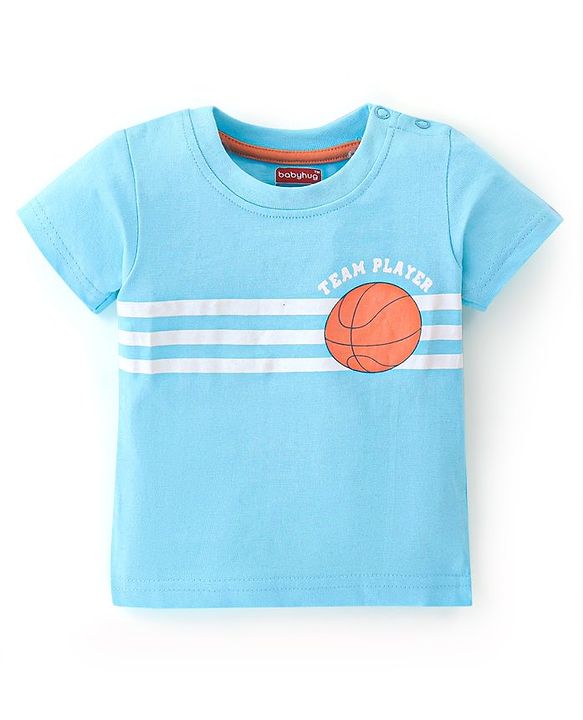 Babyhug Cotton Half Sleeves T-Shirt Stripes & Football Print Pack of 5- Green Grey & Blue