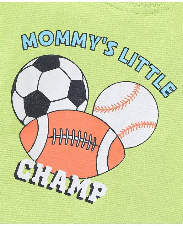 Babyhug Cotton Half Sleeves T-Shirt Stripes & Football Print Pack of 5- Green Grey & Blue