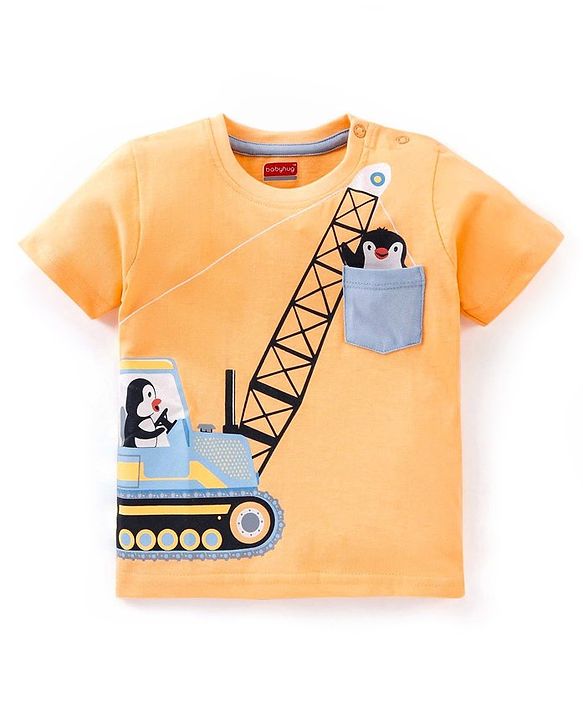 Babyhug Cotton Jersey Knit Half Sleeves T-Shirt with Crane Print - Yellow