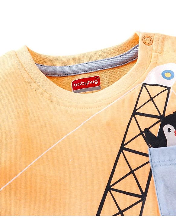 Babyhug Cotton Jersey Knit Half Sleeves T-Shirt with Crane Print - Yellow