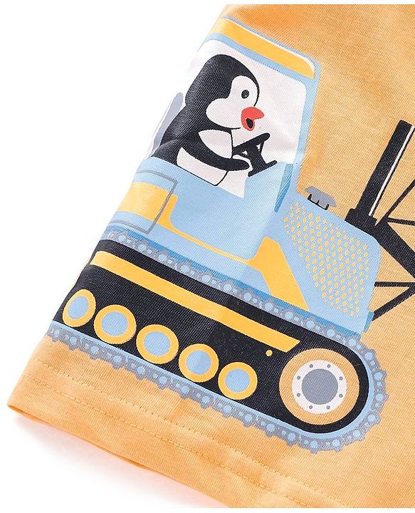Babyhug Cotton Jersey Knit Half Sleeves T-Shirt with Crane Print - Yellow