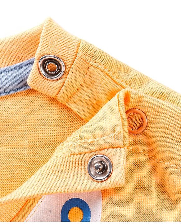Babyhug Cotton Jersey Knit Half Sleeves T-Shirt with Crane Print - Yellow