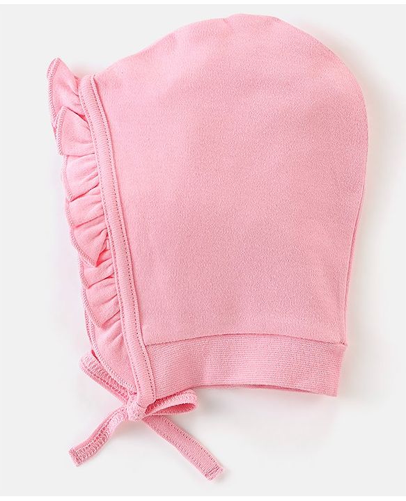 Babyhug 100% Cotton Tie Knot Cap with Floral and Butterfly Print Pack of 2 - Pink & White