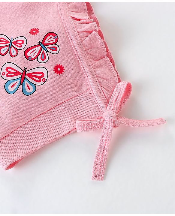 Babyhug 100% Cotton Tie Knot Cap with Floral and Butterfly Print Pack of 2 - Pink & White