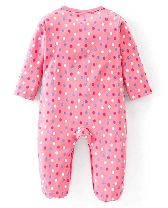 Babyhug Cotton Full Sleeves Sleep Suit Polka Dot Print- Pink