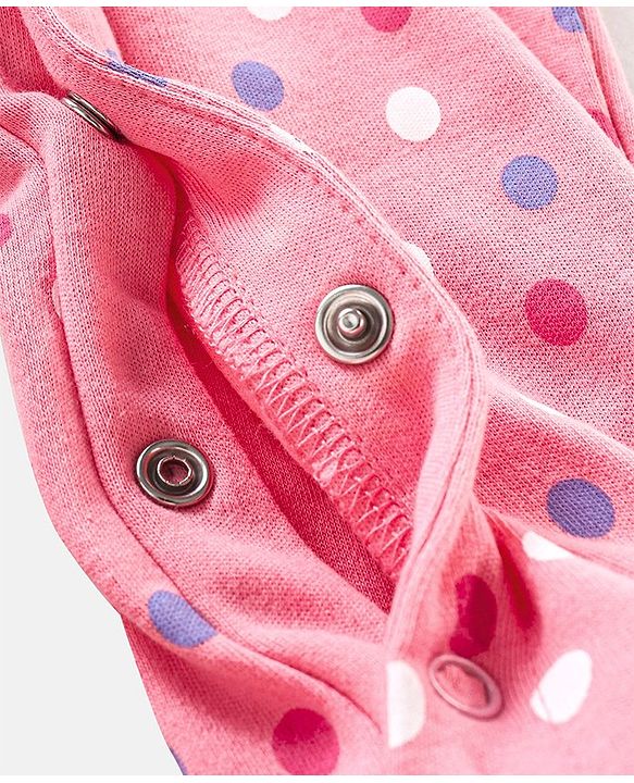 Babyhug Cotton Full Sleeves Sleep Suit Polka Dot Print- Pink