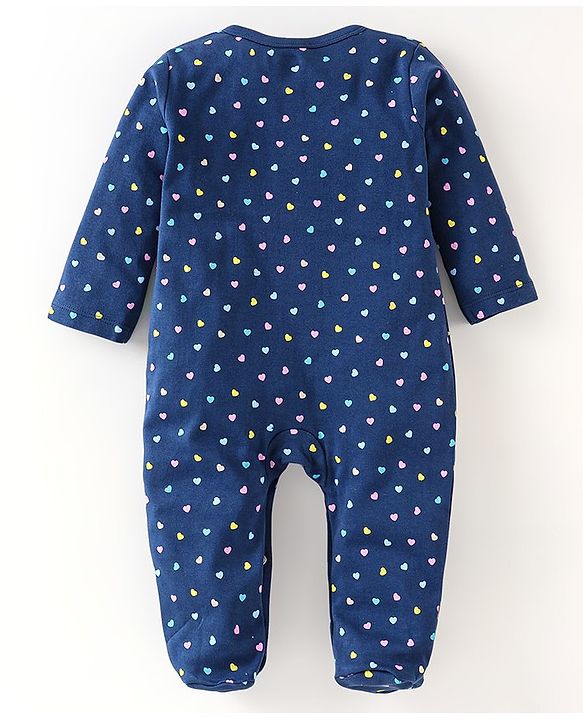 Babyhug Full Sleeves Sleep Suit Heart Print - Navy Blue