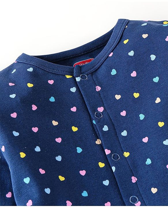 Babyhug Full Sleeves Sleep Suit Heart Print - Navy Blue