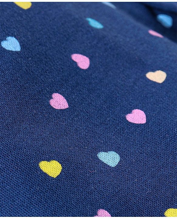 Babyhug Full Sleeves Sleep Suit Heart Print - Navy Blue