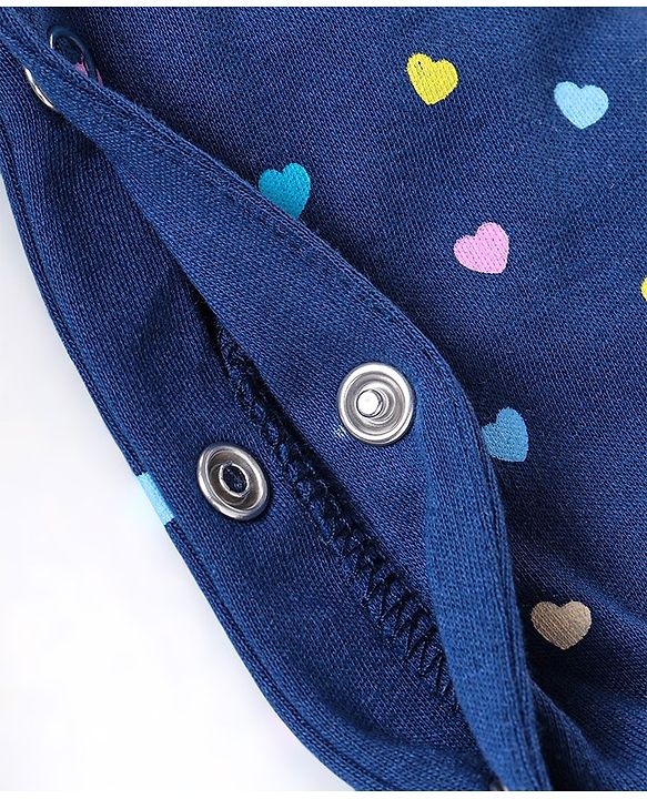 Babyhug Full Sleeves Sleep Suit Heart Print - Navy Blue