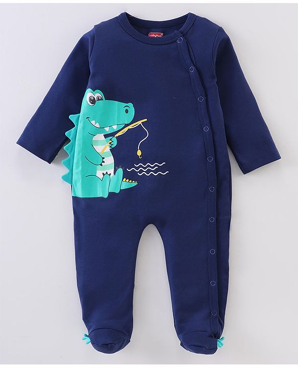 Babyhug Interlock Cotton Knit Full Sleeves Footed Sleep Suit Koala Print - Blue