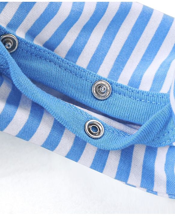 Babyhug Cotton Full Sleeves Sleep Suit Lion & Stripes Print- Blue