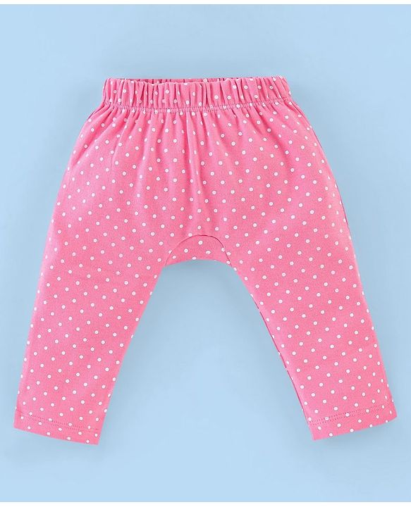 Babyhug Cotton Ankle Length Diaper Leggings Dot & Hearts Print Pack Of 3- Pink & Blue