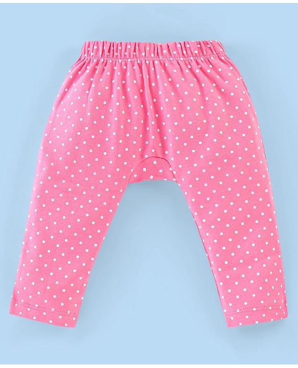 Babyhug Cotton Ankle Length Diaper Leggings Dot & Hearts Print Pack Of 3- Pink & Blue