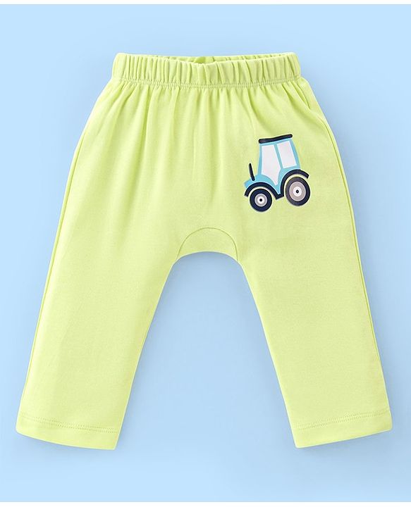 Babyhug Cotton Full Length Diaper Pants Stripes & Car Print Pack of 3- Blue Green & White