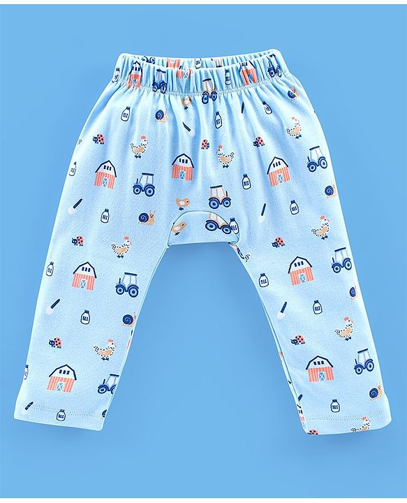 Babyhug Cotton Full Length Diaper Pants Stripes & Cow Print Pack of 3- Blue Green & Orange