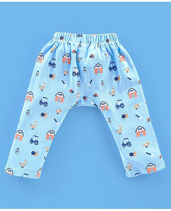 Babyhug Cotton Full Length Diaper Pants Stripes & Cow Print Pack of 3- Blue Green & Orange
