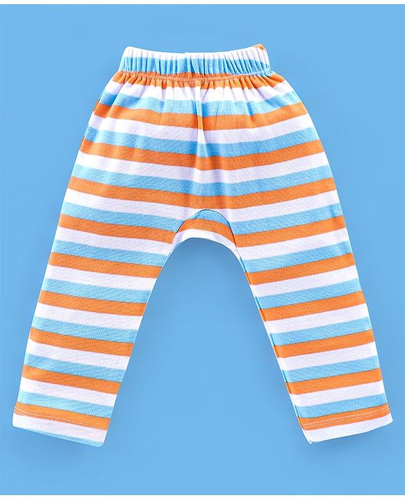 Babyhug Cotton Full Length Diaper Pants Stripes & Cow Print Pack of 3- Blue Green & Orange