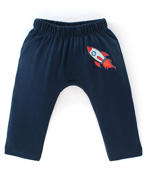 Babyhug Interlock Cotton Knit Full Length Diaper Pants Space Shuttle Print Pack of 3 - Navy Turquoise & Orange