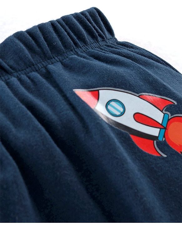 Babyhug Interlock Cotton Knit Full Length Diaper Pants Space Shuttle Print Pack of 3 - Navy Turquoise & Orange