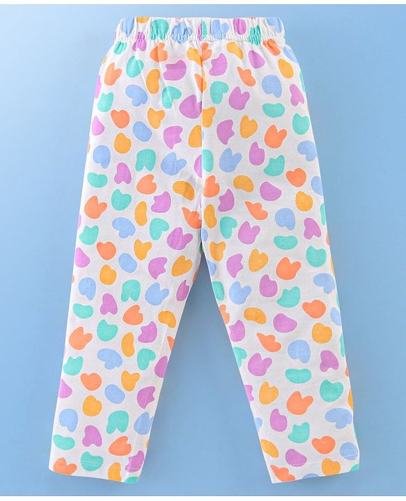 Babyhug Cotton Knit Full Sleeves Night Suit Abstract Print - White