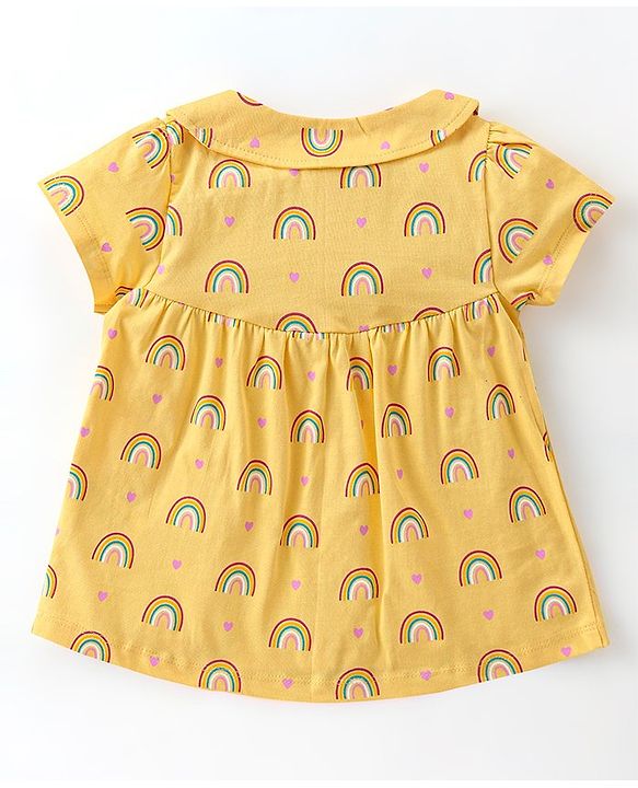 Babyhug Cotton Knit Half Sleeves Night Suit With Rainbow Print - Yellow
