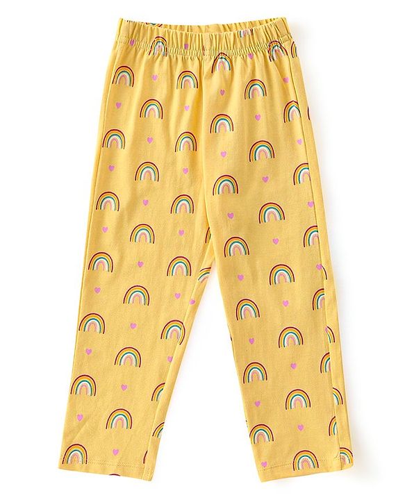 Babyhug Cotton Knit Half Sleeves Night Suit With Rainbow Print - Yellow