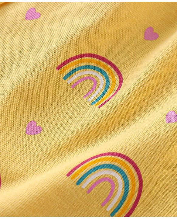 Babyhug Cotton Knit Half Sleeves Night Suit With Rainbow Print - Yellow