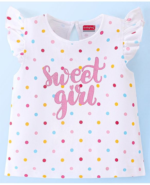 Babyhug Cotton Half Sleeves Tee With Ice Cream Graphics & Frill Detailing Pack Of 2 - White & Pink