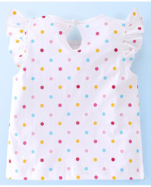 Babyhug Cotton Half Sleeves Tee With Ice Cream Graphics & Frill Detailing Pack Of 2 - White & Pink