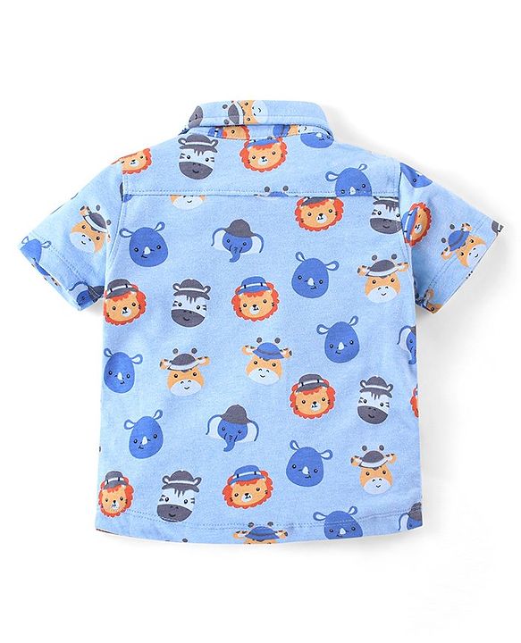 Babyhug 100% Cotton Half Sleeves Shirt Lion Print- Blue