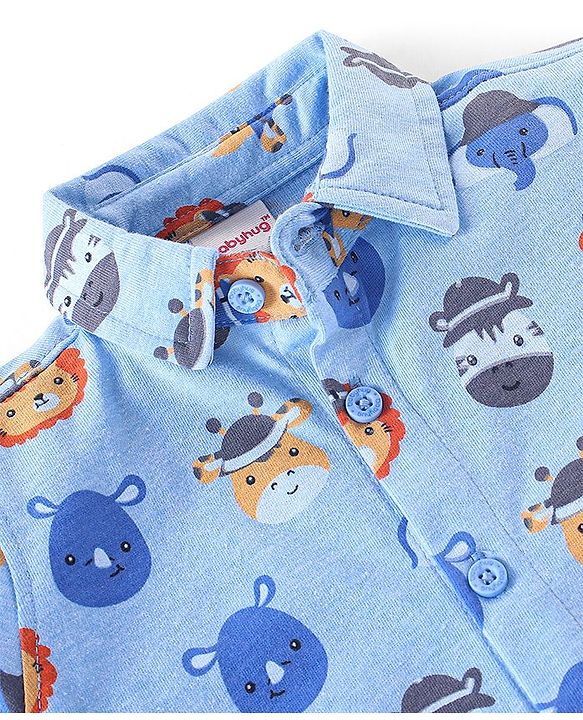 Babyhug 100% Cotton Half Sleeves Shirt Lion Print- Blue