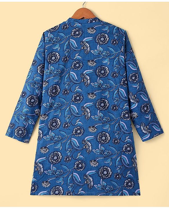 Pine Kids Cotton Full Sleeves All Over Printed Kurta Pyjama Set- Navy Blue