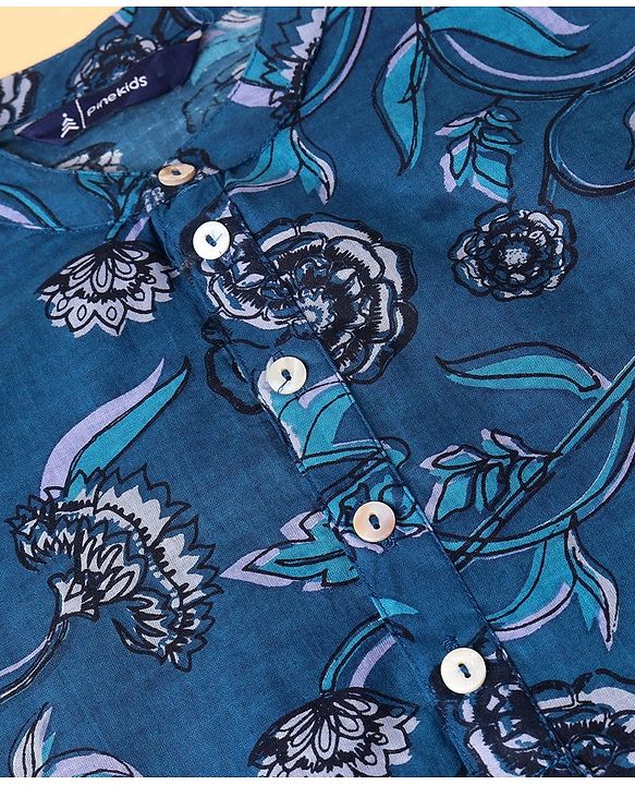 Pine Kids Cotton Full Sleeves All Over Printed Kurta Pyjama Set- Navy Blue