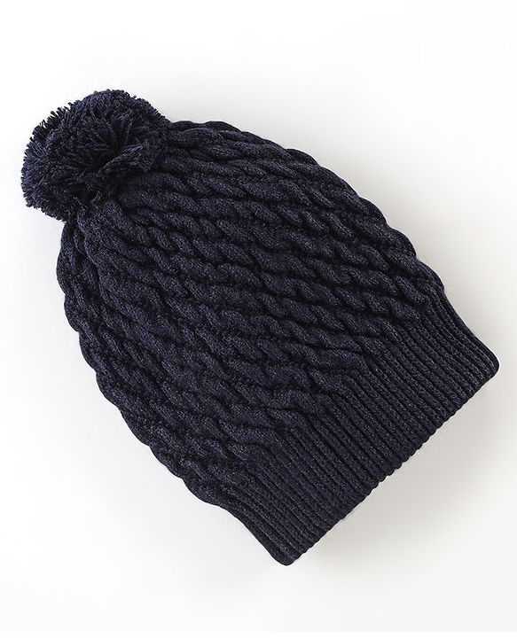 Babyhug Woollen Striped Pattern Cap Blue - Diameter 10.5 cm