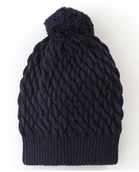 Babyhug Woollen Striped Pattern Cap Blue - Diameter 10.5 cm