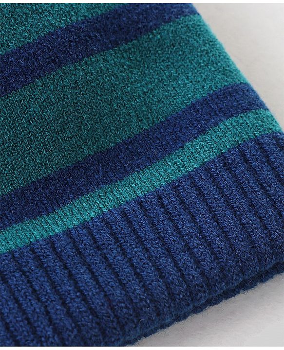 Babyhug Striped Print Woollen Cap Green & Blue - Diameter 10.5 cm