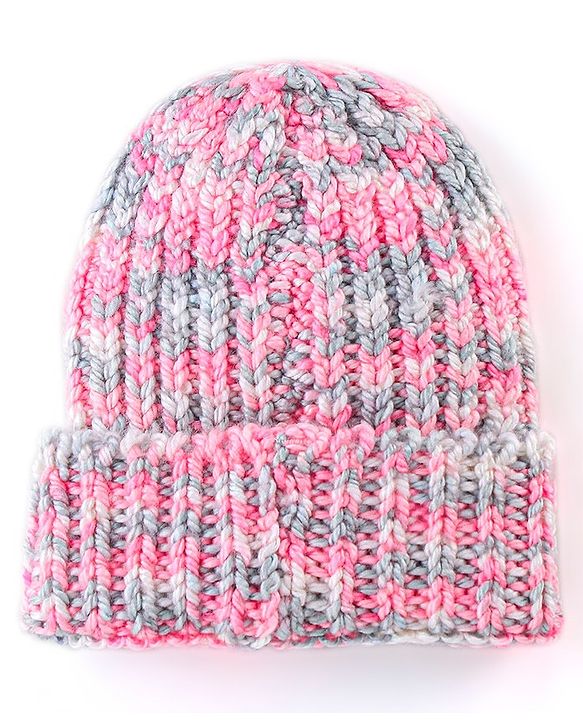Babyhug Striped Design Woollen Cap Pink - Diameter 11.5 cm