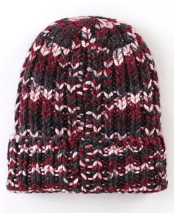 Babyhug Striped Design Woollen Cap Red - Diameter 10.5 cm
