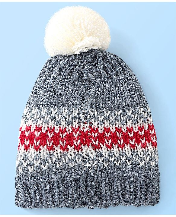 Babyhug Woollen Cap with Pompom - Grey
