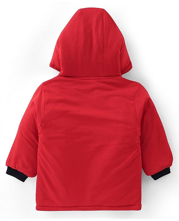 Babyhug Cotton Knit Full Sleeves Hooded Sweatshirt & Joggers Set With Penguin Embroidery - Red