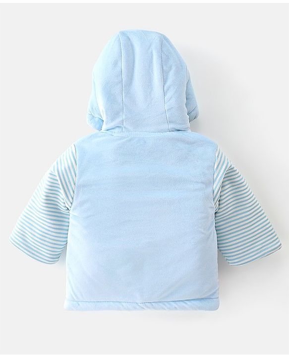 Babyhug Hooded Full Sleeves Winter Wear Set Striped - Blue