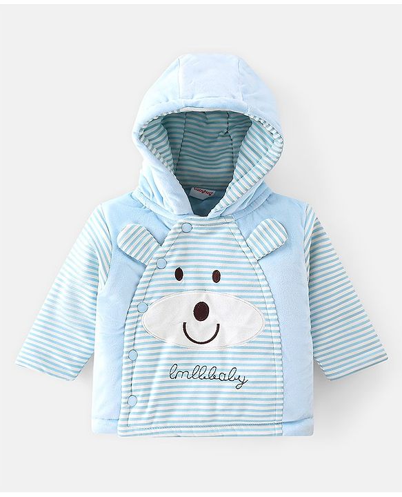Babyhug Hooded Full Sleeves Winter Wear Set Striped - Blue