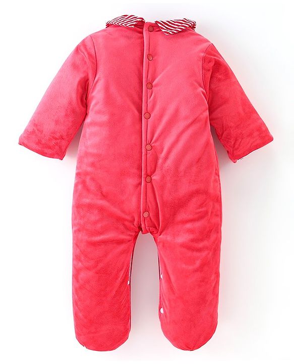 Babyhug Cotton Knit Full Sleeves Winter Wear Romper With Polar Bear Embroidery - Red