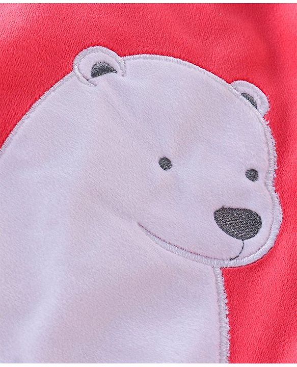 Babyhug Cotton Knit Full Sleeves Winter Wear Romper With Polar Bear Embroidery - Red