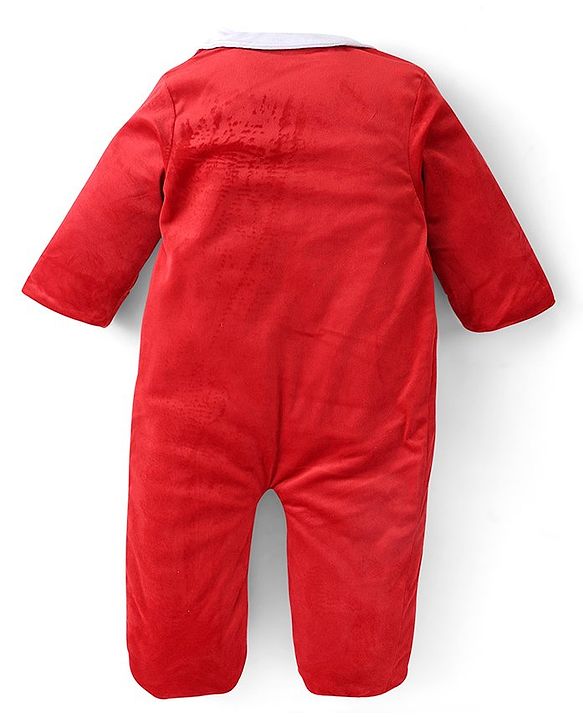 Babyhug Knitted Full Sleeves Winter Wear Romper with Santa Applique - Red